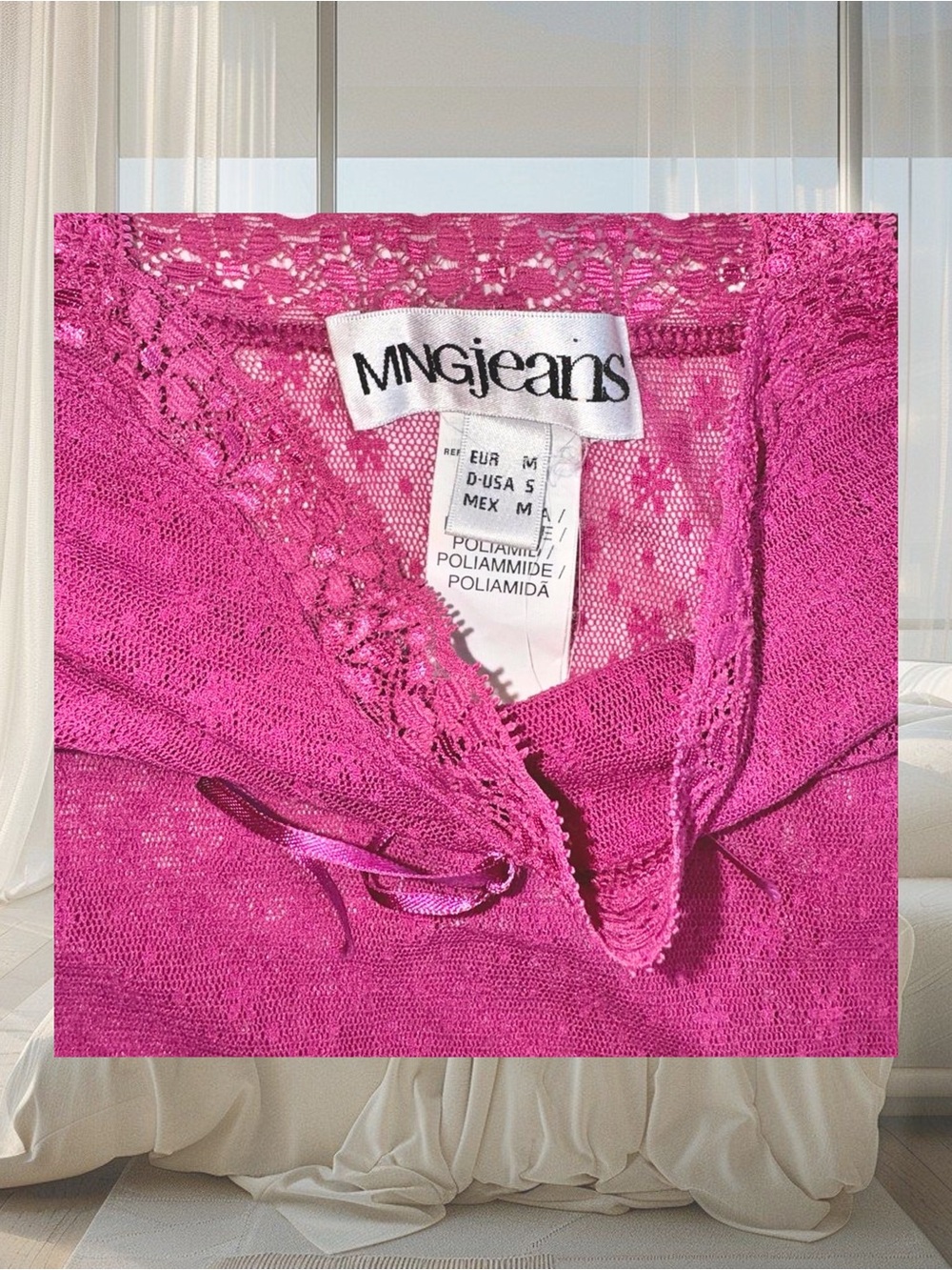 Vintage Y2K Milkmaid Ribbon Babydoll Lace Cami Tank Top Drak Pink See Through - Picture 4 of 4